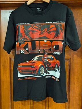 Sanpai Squad x Vshojo Anime Graphic Tee - Black with Red Motorsport Print